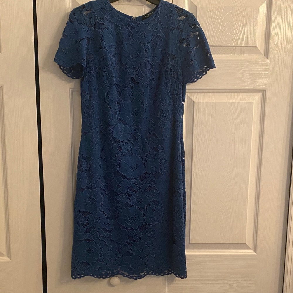 Ralph Lauren Cobalt Blue Lace Midi Dress New with tags